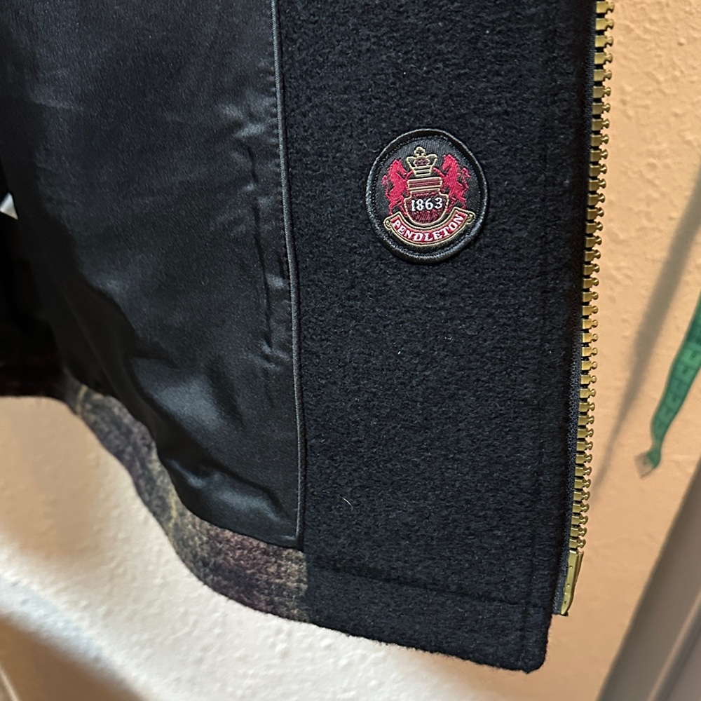 Pendleton Plaid Black and Brown Pea Coat - Picture 7 of 8